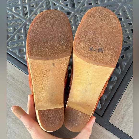 Swedish Hasbeens Orange Toffel Leather Clog Mule Women Size 38 (US 8) - Picture 9 of 11